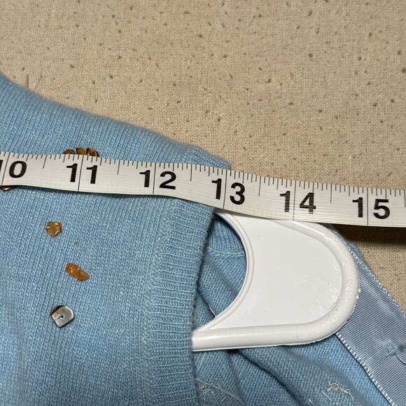 VTG We 100% Cashmere Cardigan & Vest Set Long Sleeve Beads Blue Sz M Scotland - Picture 12 of 13